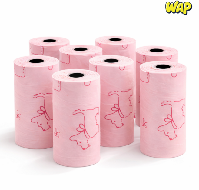 WAP 120매 생분해 친환경 향균 강아지 배변봉투 풋백 도톰 두꺼운, 120개, 8개입, 핑크