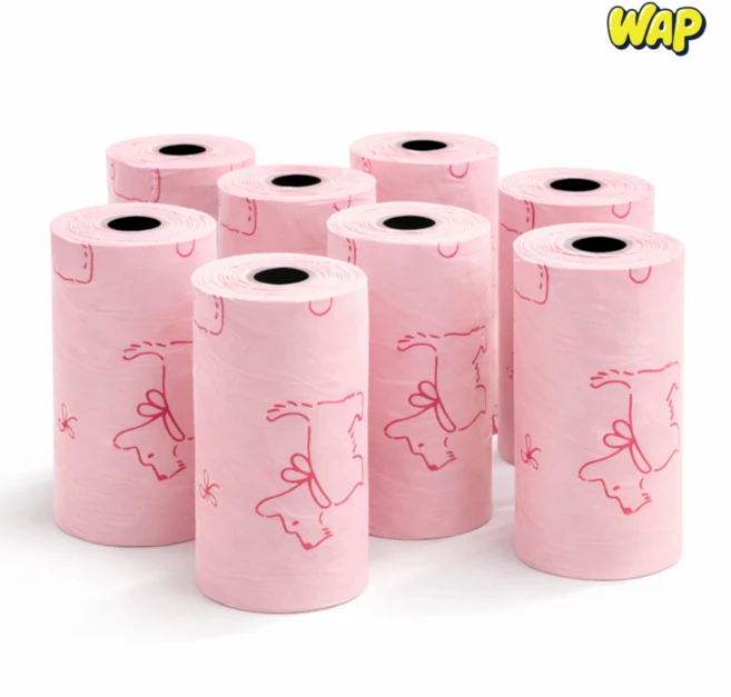 WAP 120매 생분해 친환경 향균 강아지 배변봉투 풋백 도톰 두꺼운, 120개, 8개입, 핑크 - 쿠팡