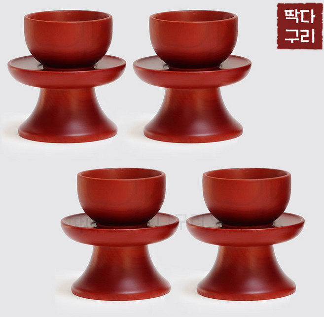 딱다구리 물푸레나무 원목 제기 술잔 세트, 잔알 + 잔대세트, 4개