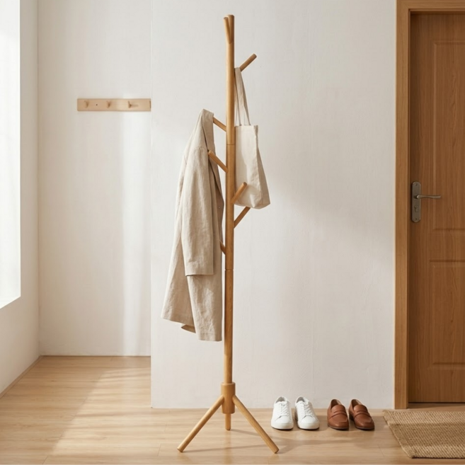 룸앤업 심플한 스탠드 옷걸이 행거, 내추럴