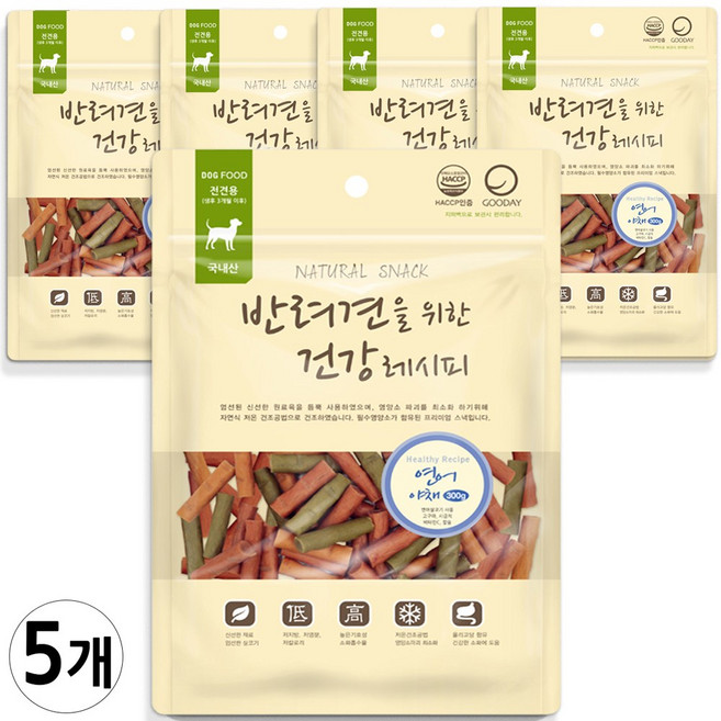 굿데이 반려견을위한 건강레시피 강아지간식 야채져키 300g, 혼합맛(연어/야채), 5개