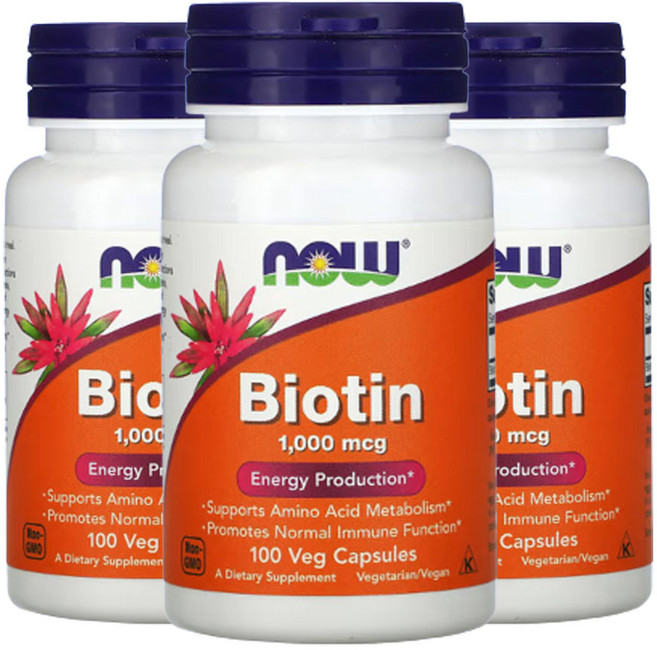 나우푸드 비오틴 1000mcg 에너지 프로덕션 베지 캡슐, 100정, 3개