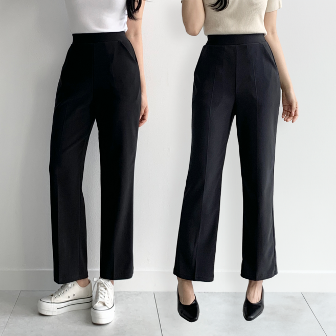 하바우 1+1 여성 여름 쿨 스판 밴딩 일자핏 슬랙스 팬츠 2종 세트