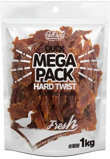 [펫파라다이스] 벨버드 메가팩 오리 하드 트위스트 1kg, 1개, 오리하드트위스트
