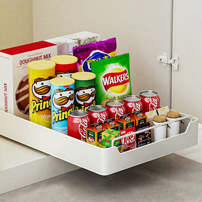 Qiaokao 무타공 슬라이드형 주방 수납 선반, 화이트, 1개