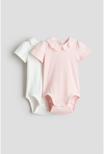 H&M 브랜드관 엠브로이더리 디테일 바디수트 2피스 세트 라이트 핑크/화이트 1344424002