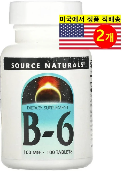 소스내추럴스 비타민 B-6 100 mg 100 타블렛, 2병, 100정 - 쿠팡