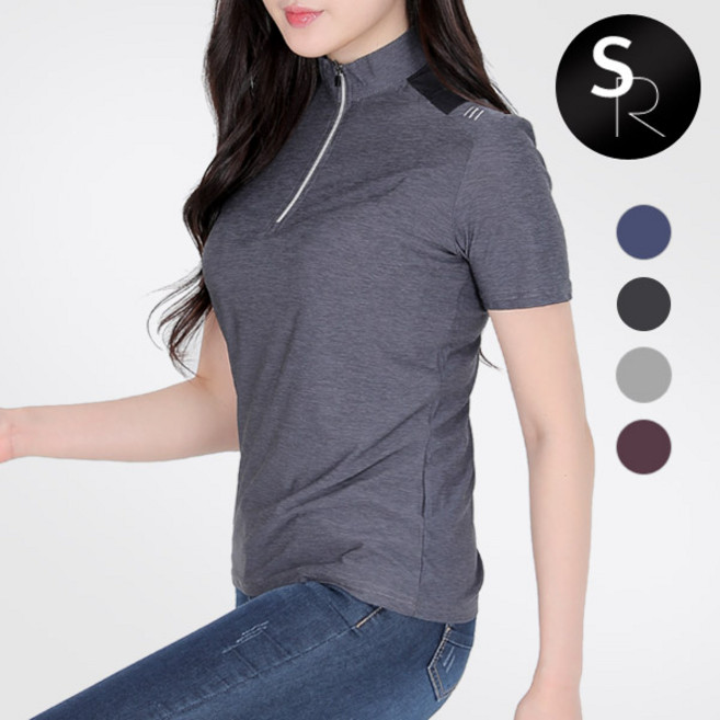 <스타일랑> 여성 쿨 반팔 집업티 / 쿨링 냉감 등산 작업복 아웃도어 스포츠 빅사이즈 스판 반팔 집업 티셔츠