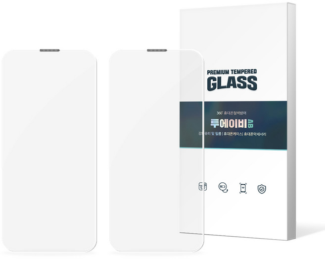 투에이비 테두리 없는 완전 투명한 3D 풀커버 더스크 가드 9H 아이폰 강화유리 2p, 2개
