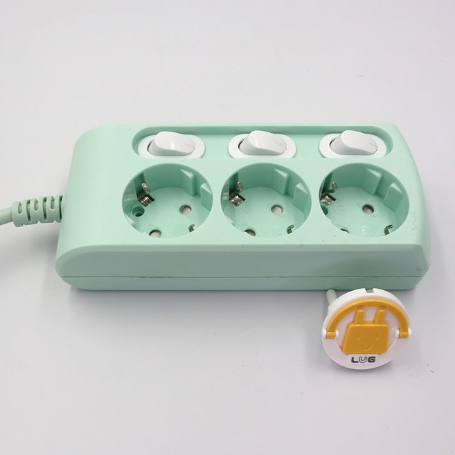 러그박스 3구 개별 멀티탭 납작한 슬림한 플러그 파스텔 멀티콘센트, 1개, 3구 개별 1.5M 민트, 1.5m