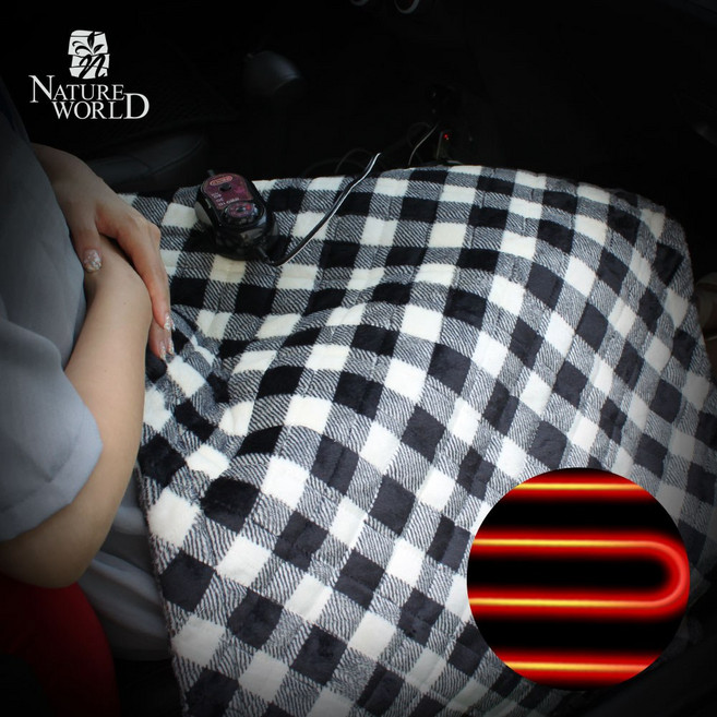 네이처월드 12V 차량용 시거잭 온열담요 히팅담요 전기담요, 차량용 시거잭 담요, 유로체크블랙