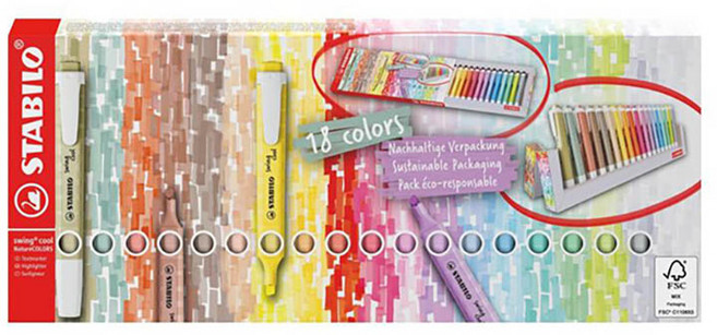 STABILO 德國 思筆樂 swing cool NatureCOLORS 樂酷低飽和色螢光筆 18色組 ST275/18-02-5, 1個裝