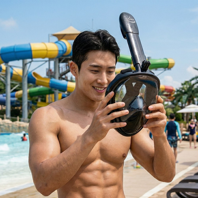 메이스 성인용 아동용 풀페이스 스노쿨링 마스크 KC인증, 블랙