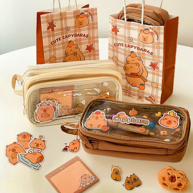 DIY 카피바라 필통 꾸미기 필꾸 대용량 학용품 파우치 선물 세트, 1개, 아이보리