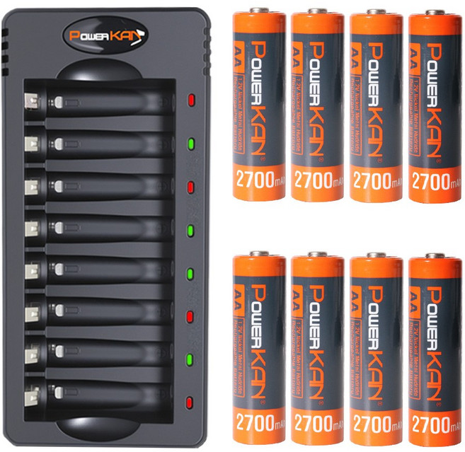 POWERKAN 8구 충전지 ZN826E 충전기세트 AA AAA 니켈수소 NiMH, 상페참조, 826E충전기+AA 8개입
