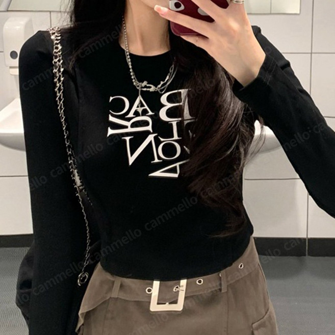 cammello 잘록핏 힙 레터링 슬림 세미크롭 기모 긴팔 티셔츠 봄가을 이너 긴팔티