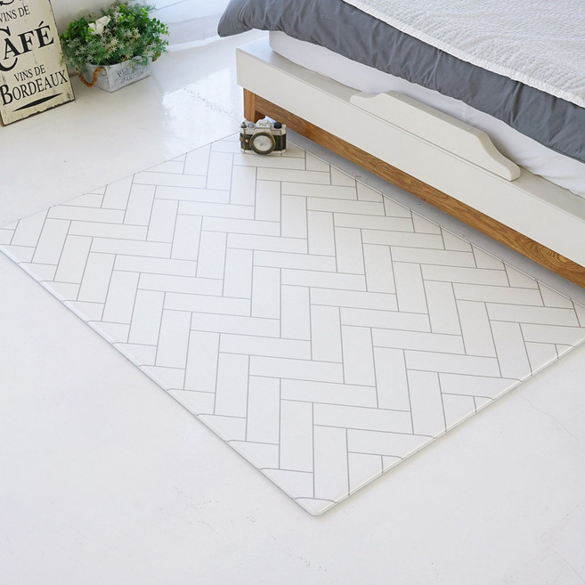 제로벨 PVC 양면 놀이방매트 특대형 140x240cm 12T 유아 어린이 층간소음 매트, 양면 화이트헤링본