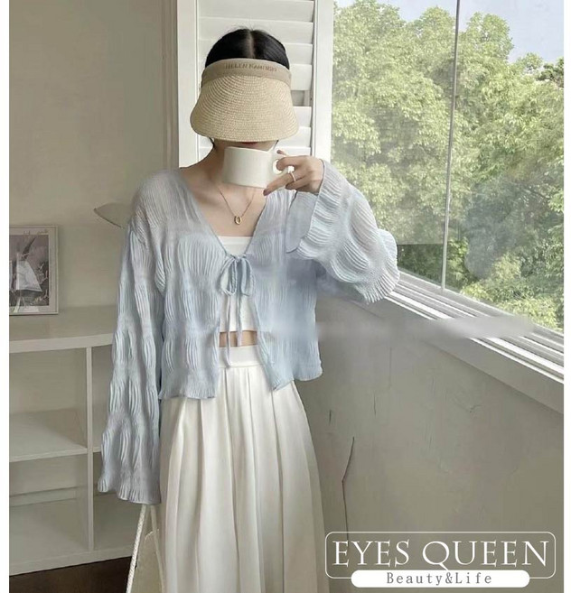 EYES QUEEN 雪紡縷空綁帶罩衫 多色可選