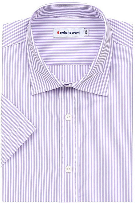 면혼방 런던스트라이프 바이올렛 일반핏 반소매 셔츠 UA2RS116VI