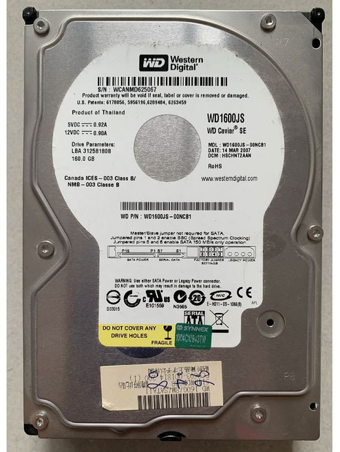WD威騰 3.5吋 160GB SATA硬碟 WD1600JS-00NCB1