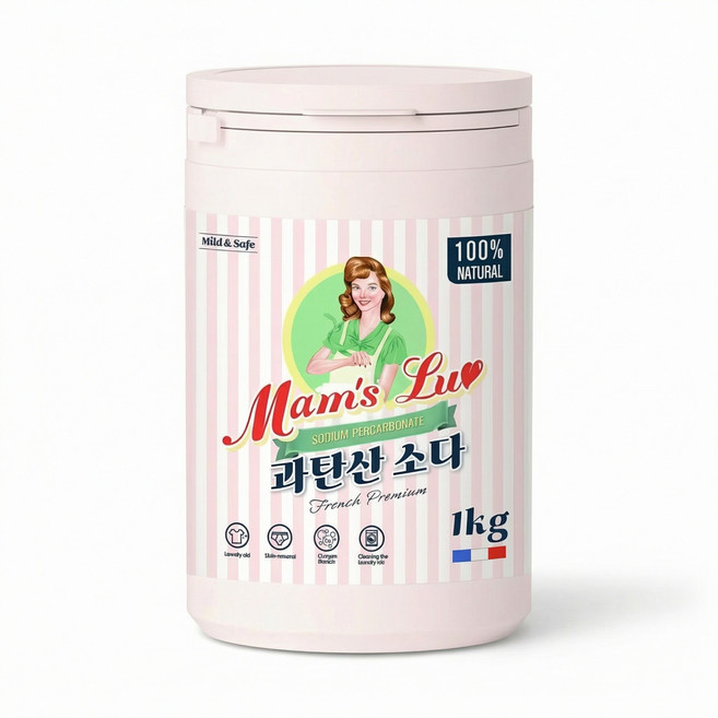 맘스럽 (초특가) 과탄산소다 1kg x 1통 프리미엄 용기형 1등급 천연세제 세탁세제 세정제 세제는 맘스럽 입니다, 1개