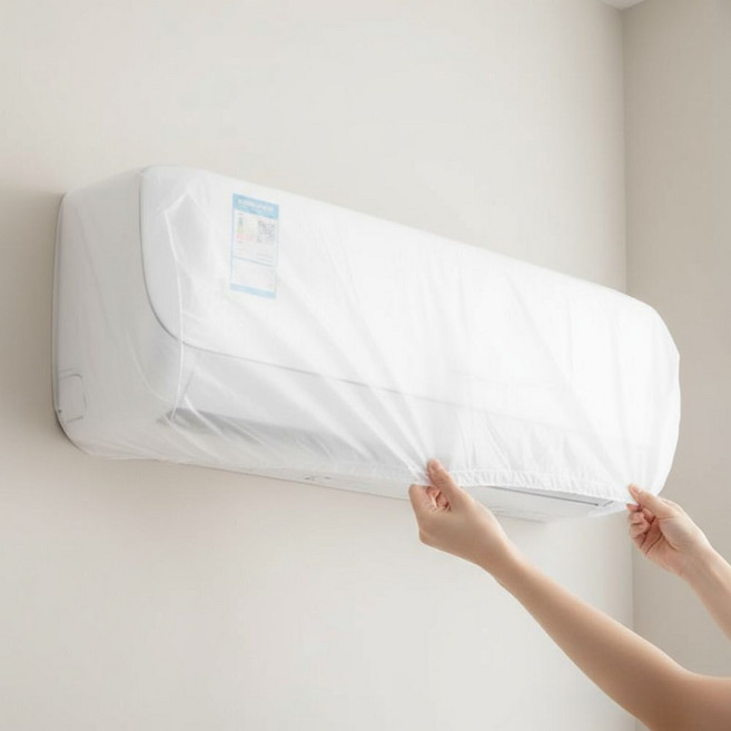 벽걸이 에어컨커버 PVC 방수형 먼지방지 세탁가능 실내보관용, 반투명 화이트 대형, 반투명 화이트 대형