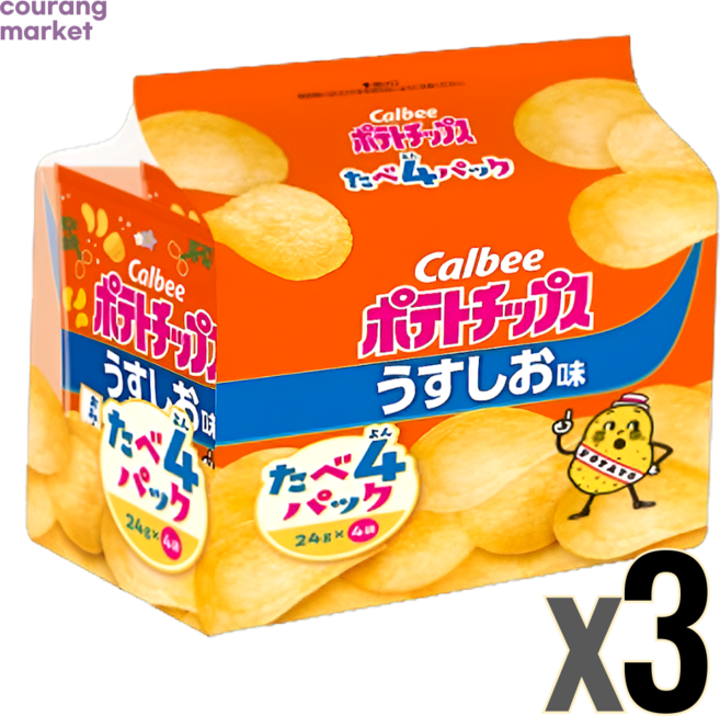 일본 가루비 포테이토칩 우스시오맛 소포장 4 감자스낵, 96g, 3개
