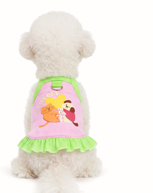 렛츠독 강아지 아이스 쿨링 하네스 일체형 러블리 여름 쿨 골지 원피스, 애플핑크, 1개