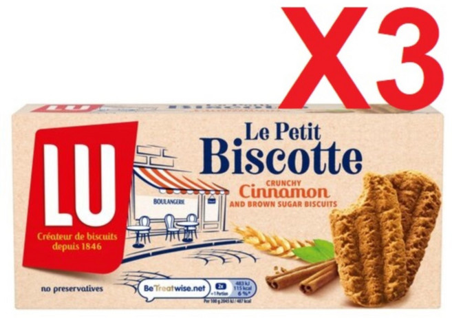 200g 3개 루 르 쁘띠 비스코트 시나몬 비스킷 Lu Petit Biscotte Cinnamon Biscuit 200G