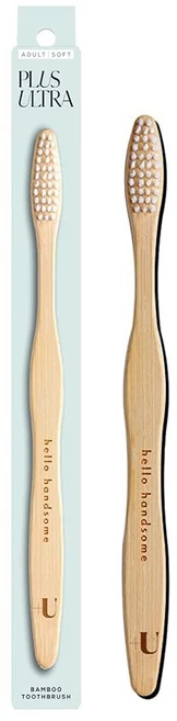 플러스 울트라 대나무 칫솔 - BPA 프리 소프트 브리스틀 치과 의사가 승인한 올 내추럴 브러시와 브러시 스마일이 손잡이에 반복적으로 에칭됩니다, Hello Handsome - 쿠팡