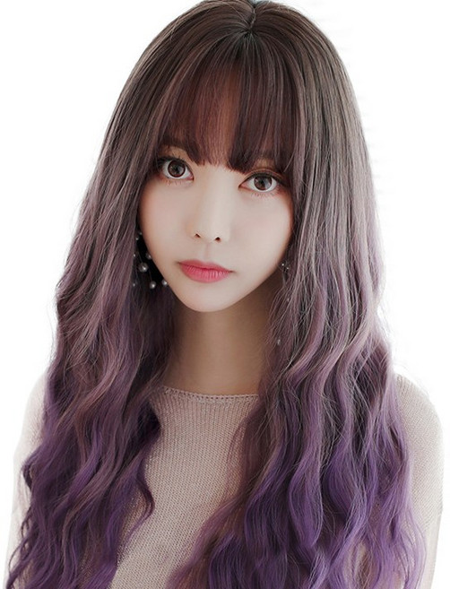 이쁘다샵 가발위드 긴머리 투톤 웨이브 여성 통가발 노블, 바이올렛, 1개