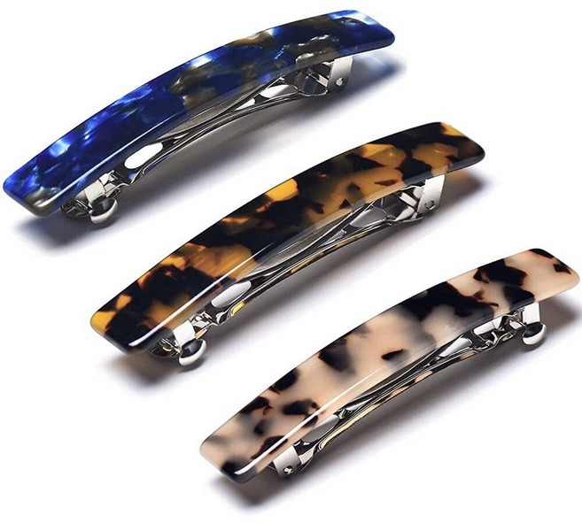 Fsmiling 여성용 헤어 바레트 프렌치 헤어 머리핀 소형 아세테이트 헤어 클립 머리핀 미끄럼 방지 헤어 액세서리 3팩, 아이보리, 네이비 블루, 거북이 껍질