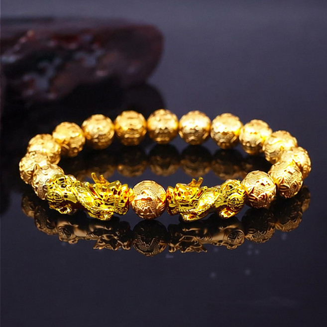 비휴 투톤 팔찌 10mm 염주 도금 육자진언 액막이