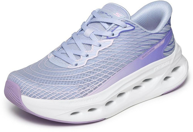 Skechers 여성용 맥스 쿠셔닝 글라이드 스텝 사파이어 핸즈프리 슬립온 스니커즈 화이트/라벤더. 7.5