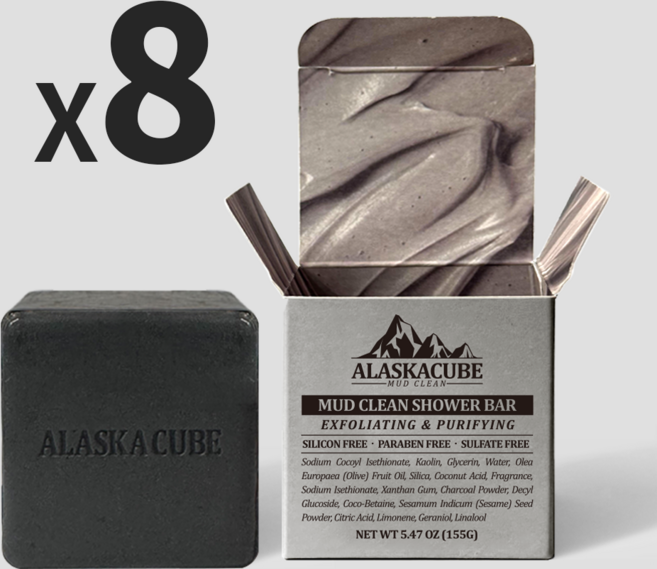 알래스카큐브 머드클린 멜팅팩바 모공 피지 케어 블랙솝 머드비누, 155g, 8개입