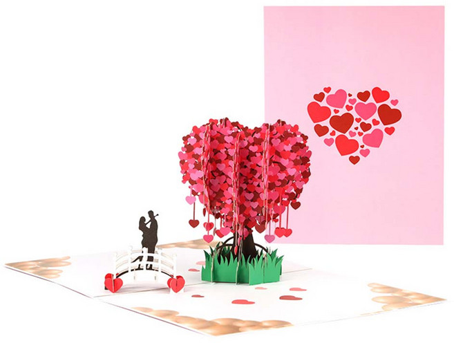 발렌타인데이 3d 입체 카드 하트 트리 아이디어 칠석 선물 커플 선물, 1개, 레드 하트 트리