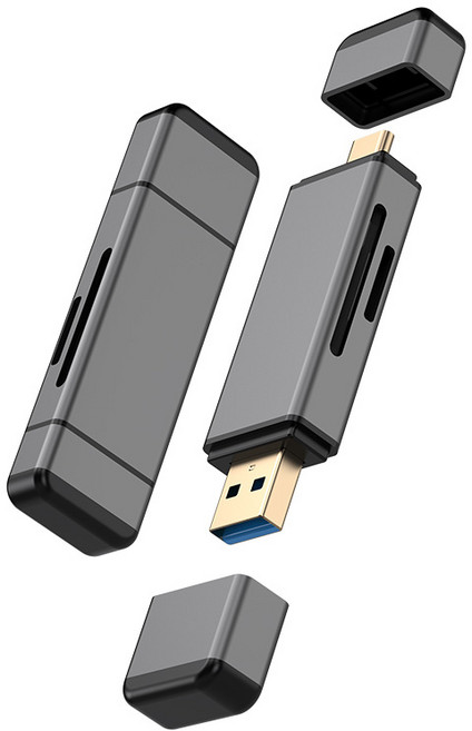 Type-C USB 3.0 讀卡機 SD/TF 雙卡槽 手機電腦通用, 灰色, 1個, USB3.0/Type-C接口