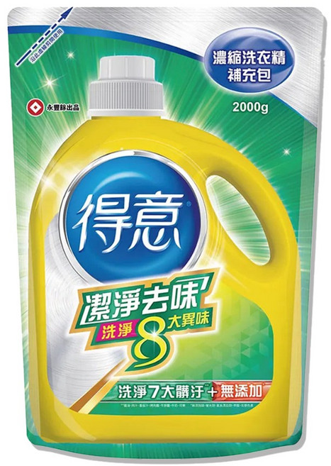 得意 潔淨去味濃縮洗衣精補充包 2000g, 1個, 潔淨去味補充包 2000ml