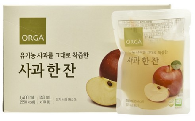 올가홀푸드 유기농 사과를 그대로 착즙한 사과 한 잔, 140ml, 30개