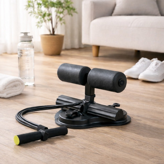 홈트레이닝 윗몸일으키기 보조기 복근운동기구 헬스소품 휴대용 더블 빨판, 1개, 블랙