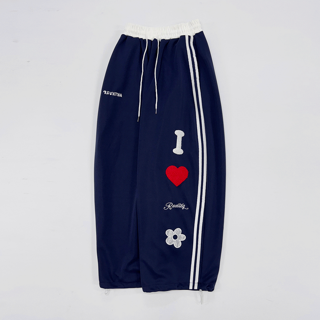 [면/기모] 시로스 아이러브 하트 패치 스트링 투웨이 조거 와이드 밴딩 트레이닝 팬츠