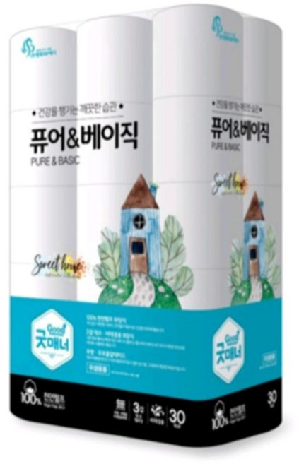 굿매너 퓨어앤베이직 천연펄프 3겹 화장지 20m, 30개입, 1개