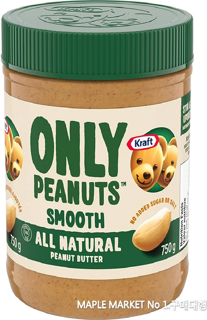 크래프트 피넛 버터 Kraft Only Peanuts All Natural Smooth Peanut Butter 750g 캐나다 직배송, 1개 - 쿠팡