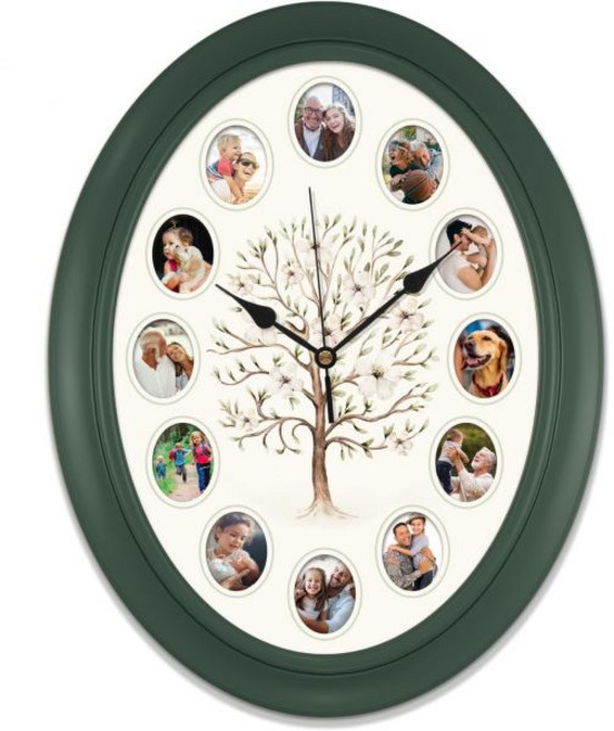 11430717 벽걸이 시계 벽시계 고급 사무실 Mark Feldstein Associates 패밀리 트리 퍼스널 포토프레임 타원형 14인치 사랑하는 사람의 사진으로 커스터마이, 11430717 벽걸이 시계 벽시계 고급 사무실 Mar