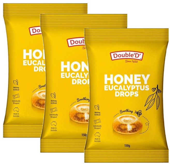 호주 더블디 허니 앤 유칼립투스 사탕 Double D Eucalyptus & Honey Drops, 150g, 3개