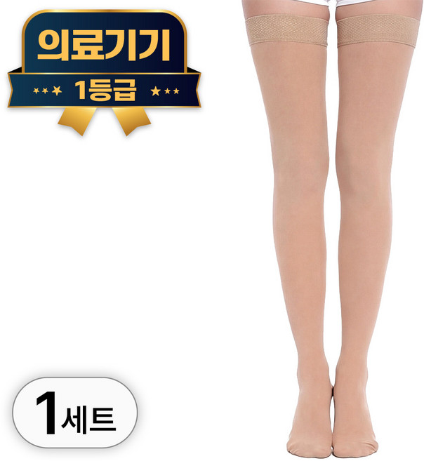 라이프엠디 의료용 허벅지 압박 스타킹 발막힘형 종아리 발목 하지 압박용 밴드 다리 보정 슬리브 혈액순환 고탄력 니삭스 베이지, 허벅지형, 1세트