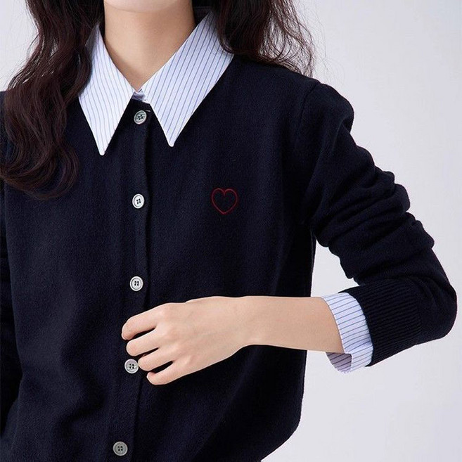 이노뱅크 INO603A 페이크 스트라이프 셔츠 레이어드 가디건