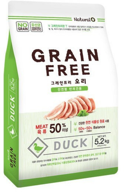 네츄럴오 전연령 오리 그레인프리 반려견 사료, 5.2kg, 2개