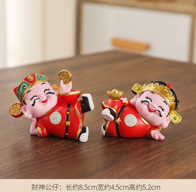 財神公仔 聚寶盆 擺件, 【招財+八方】人物, 金黃, 招財+八方
