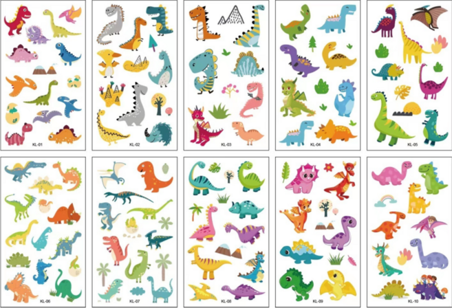 KC인증 공룡 어린이 타투스티커 야광 타투 문신 어린이집 판박이 행사 스티커, 뉴공룡 AA-10종, 1개